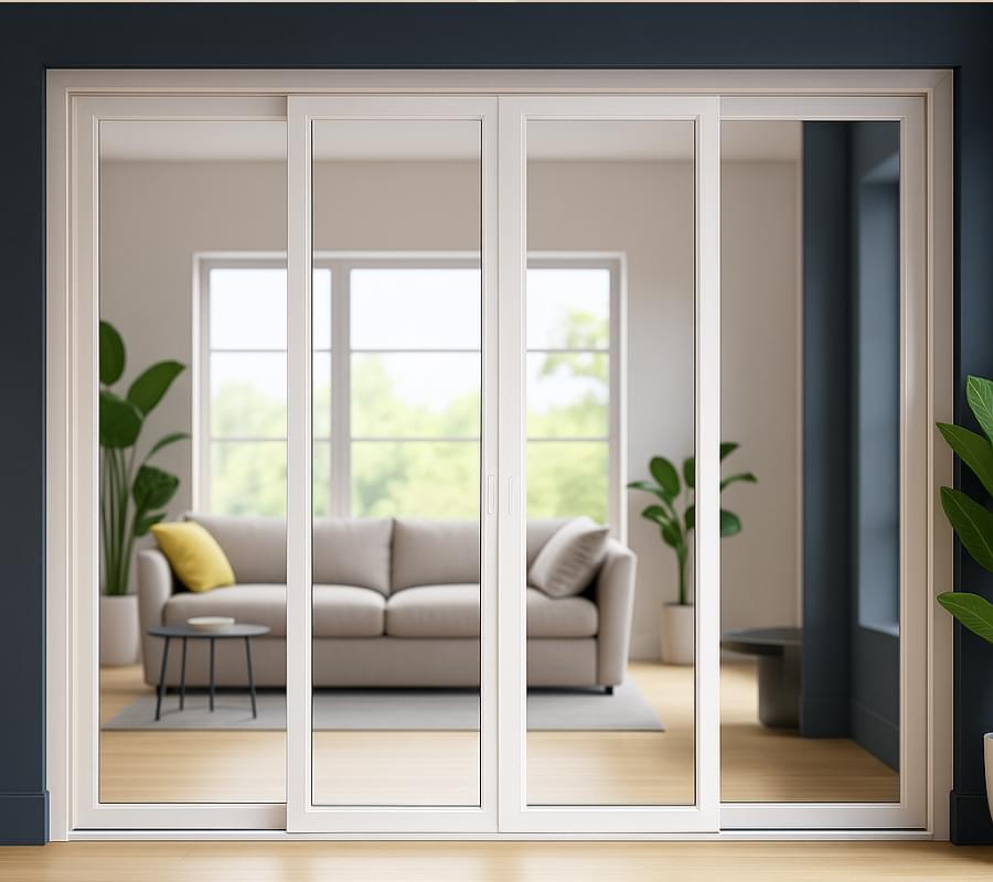 Sliding door 2 track 4 shutter double side fix ed center sliding